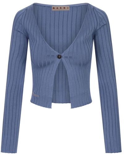 Marni Cárdigan azul de punto de canalé sweater