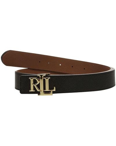 Ralph Lauren Cinturón reversible marrón & negro con logo dorado