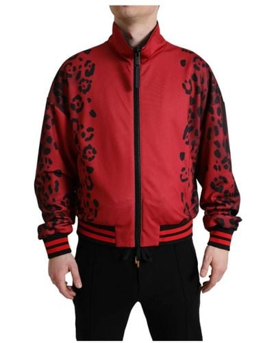 Dolce & Gabbana Rote leopard polyester bomber jacke