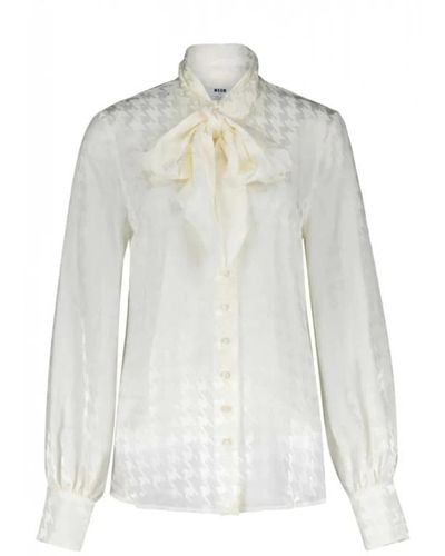 MSGM Camicia con stampa geometrica e fiocco - Bianco
