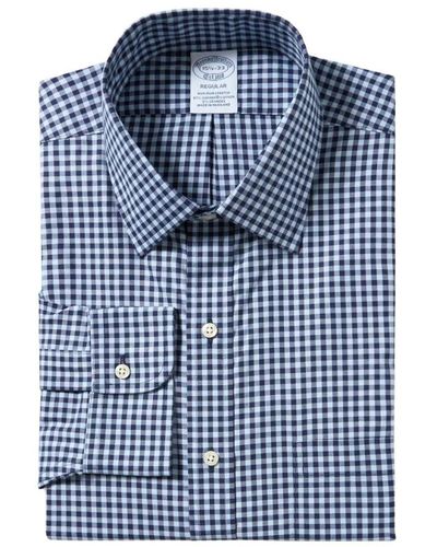 Brooks Brothers Blaues navy gingham regular fit non-iron hemd mit ainsley-kragen