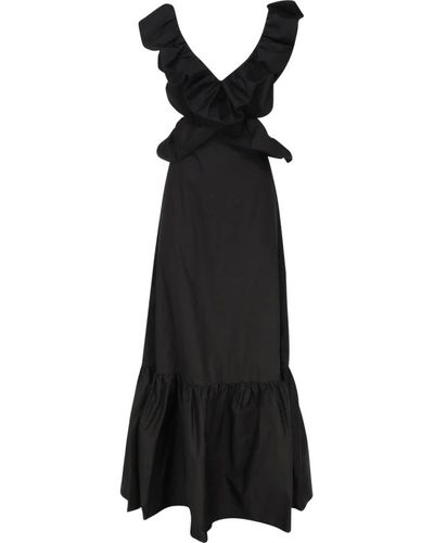 Mariuccia Milano Vestido negro de popelina con escote en v