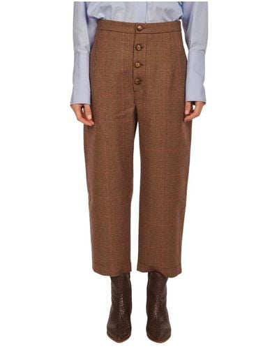Jejia Pantaloni marroni in lana con pieghe - Marrone