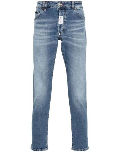 Philipp Plein Jeans skinny blu cobalto con logo patch