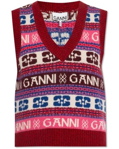 Ganni V-Neck Knitwear - Red