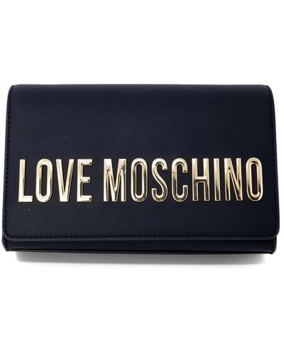 Love Moschino Schwarze bedruckte schultertasche mit clipverschluss - Blau