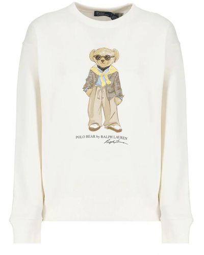 Ralph Lauren Jersey de algodón marfil con detalle polo bear - Blanco