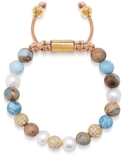 Nialaya Beaded bracelet with pearl, larimar, opal and gold - Mettallic