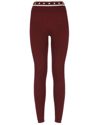 Golden Goose Bordeaux star logo elastische leggings frau,bordeaux leggings mit ikonischem sternenlogo - Rot