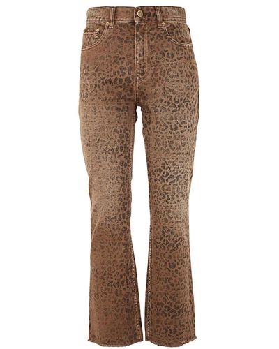 Golden Goose Cropped Flare Faded Leopard Printed Trousers - Braun
