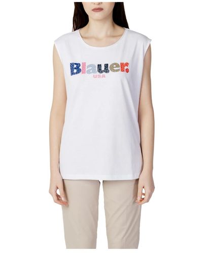 Blauer T-shirt donna con logo frammentato - Bianco