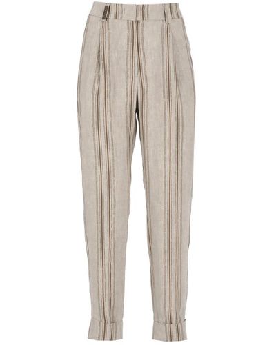 Peserico Pantalones de lino a rayas - Gris