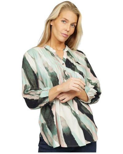2-Biz Bluse mit abstraktem print und v-ausschnitt - Grün