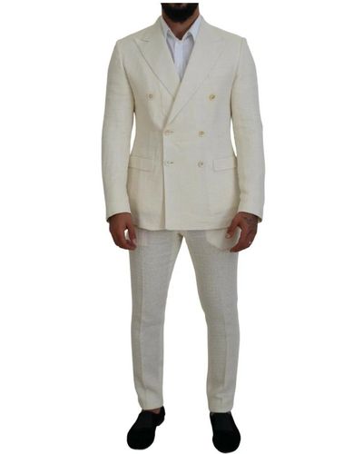 Dolce & Gabbana Weißer doppelreihiger 2-teiliger taormina anzug - Grau
