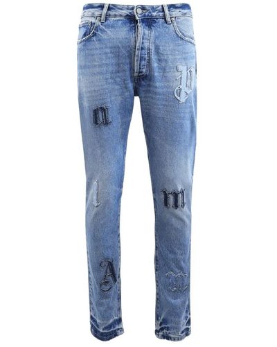 Palm Angels Slim-fit Denim Jeans mit Patches - Blau