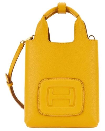 Hogan Mini-shoppingtasche aus genarbtem leder - Gelb
