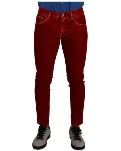 Dolce & Gabbana Jeans skinny in denim rosso in cotone elasticizzato