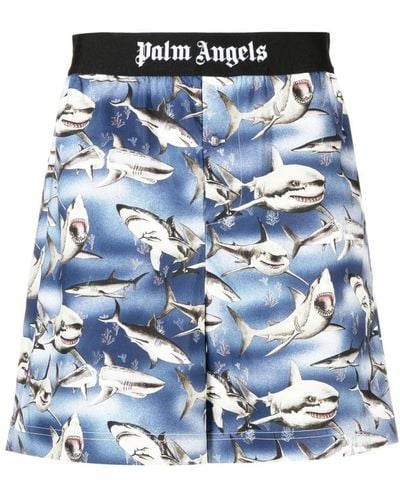 Palm Angels Lässige blaue Shorts mit Haifischmuster