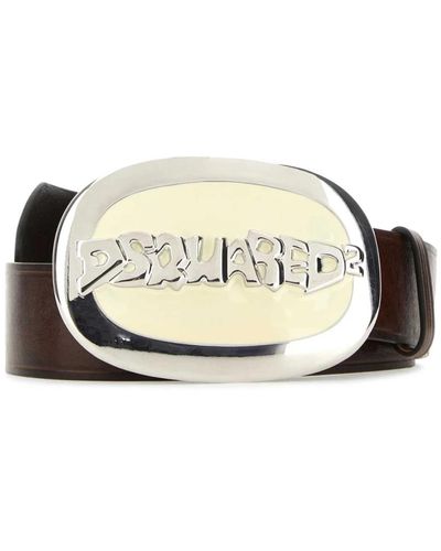DSquared² Cinturón de cuero marrón - altura 4 cm - Blanco