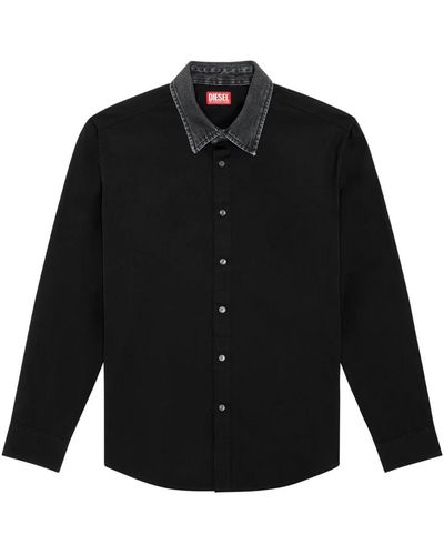 DIESEL Shirt aus baumwolle mit kragen aus denim - Schwarz