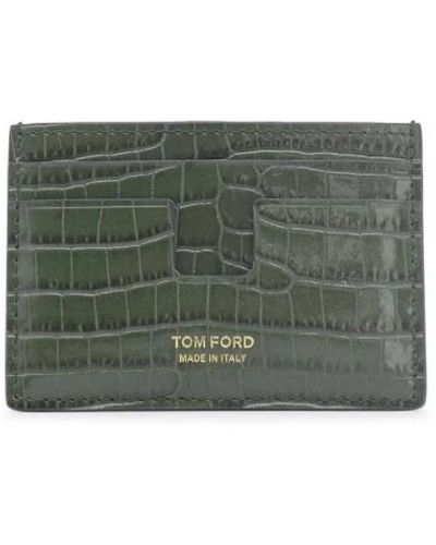 Tom Ford Porta carte t line in coccodrillo stampato - Verde