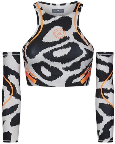 adidas By Stella McCartney Top nero con stampa leopardo e accenti arancioni neon - Multicolore