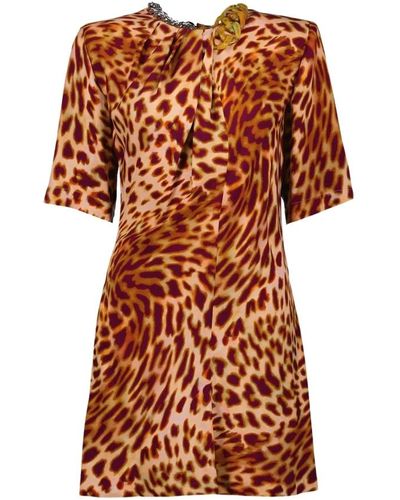 Stella McCartney Kleid mit animal-print und ketten-detail - Braun