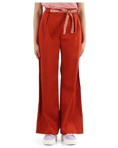 Niu Pantalone in popeline di cotone con cintura - Rosso