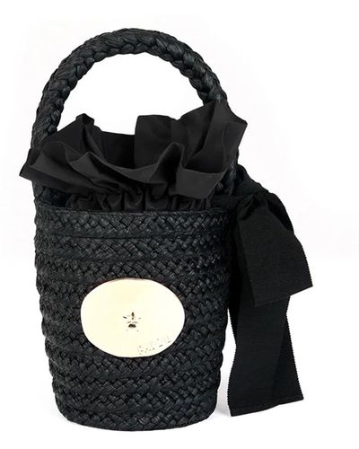 Patou Bolso cubo de rafia negro con detalles en dorado