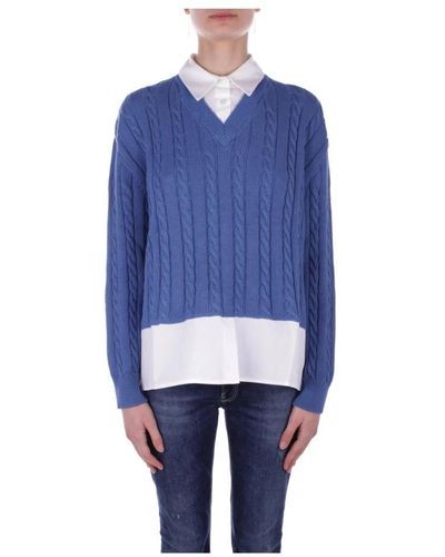 Semicouture V-Neck Knitwear - Blue