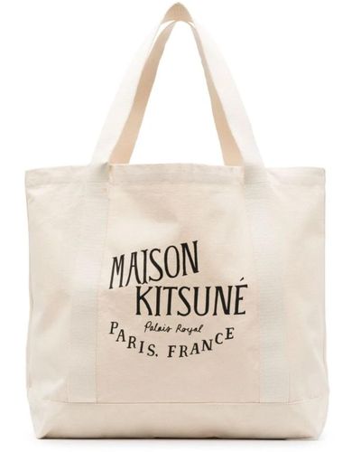Maison Kitsuné Logo-print canvas tote bag - Natur