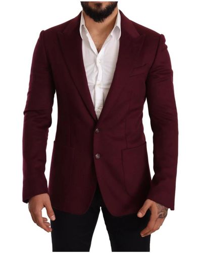 Dolce & Gabbana Maroon Kaschmir Slim Fit Mantel Jacke Blazer - Rot