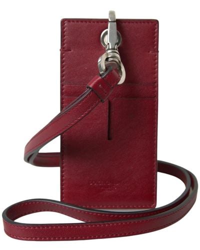 Dolce & Gabbana Red Leather Lanyard Logo Slim Card Holderwallet