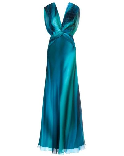 Alberta Ferretti Vestido de seda turquesa con efecto degradado - Azul