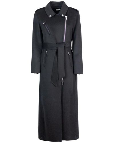 P.A.R.O.S.H. Maxi cappotto nero in lana con zip decorative