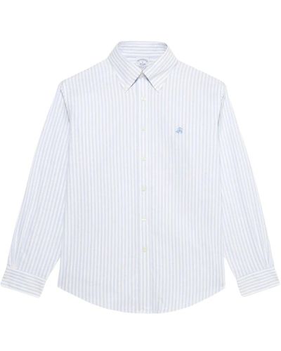 Brooks Brothers Hellblaues und weißes regular fit non-iron stretch baumwoll-casual-hemd mit button-down-kragen