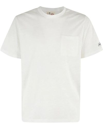Mc2 Saint Barth Leinen t-shirt mit fronttasche - Weiß