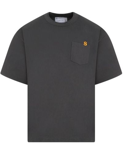 Sacai Graues baumwoll-t-shirt mit monogramm - Schwarz