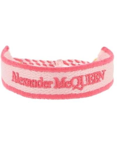 Alexander McQueen Besticktes armband mit skull logo,besticktes denim armband mit skull verschluss - Pink