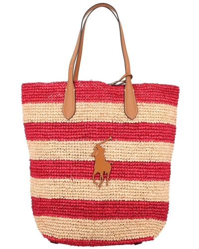 Ralph Lauren Tote raffia stripe - Rosso