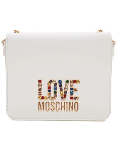 Love Moschino Schicke kettentasche,schicke tasche mit strass und kettengriff - Weiß