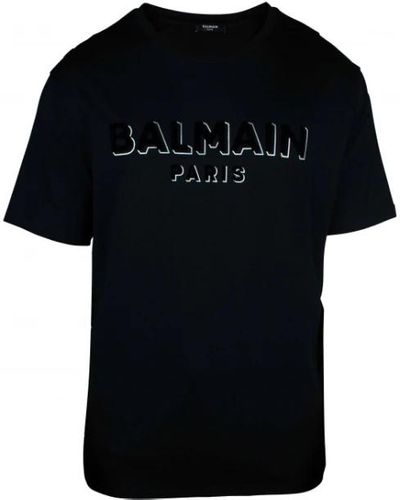 Balmain Oversized schwarzes t-shirt mit texturiertem logo