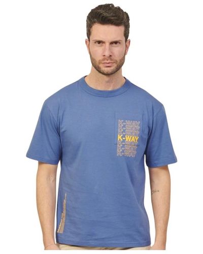 K-Way Blaues t-shirt mit tasche und schriftzug