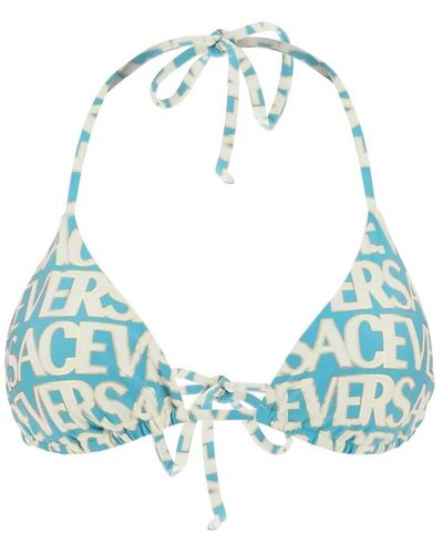 Versace Metallic-verziertes allover bikini top - Blau
