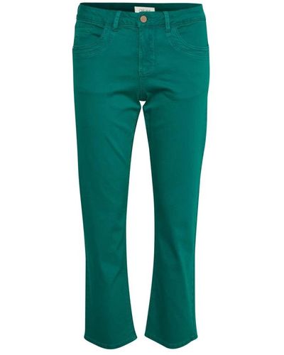 Cream Cropped Trousers - Green