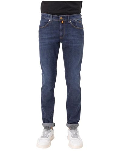 Jeckerson Jeans uomo cinque tasche con cucitura contrasto - Blu
