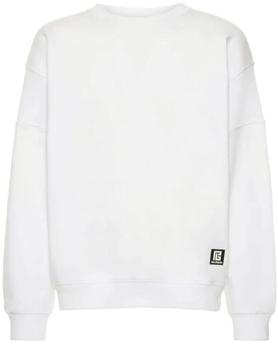 Balmain Logo Sweatshirt mit seitlichem Patch-Detail - Weiß