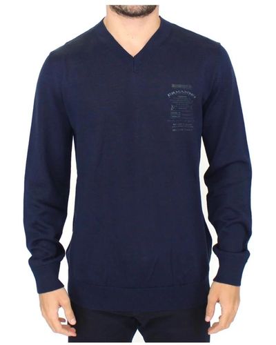 Ermanno Scervino Blue Wool Blend V-neck Pullover Sweater - Blau