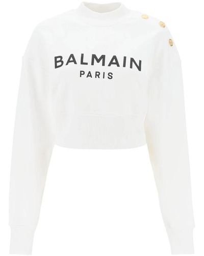 Balmain Cropped sweatshirt mit logo-print und knöpfen - Weiß