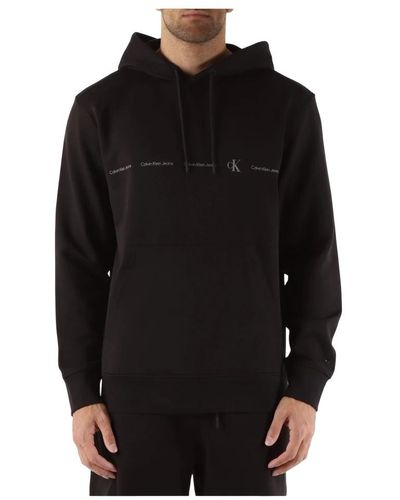 Calvin Klein Baumwollkapuzenpullover mit logodruck - Schwarz